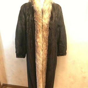 Vintage Mahogany Mink Coat with Crystal Fox Tuxedo Full Fits 8-12 Lovely Cut